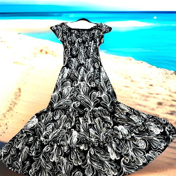 Maxi Dress EXTREME flare tiered Ruffles long boho Peasant Fairy island resort M - Picture 1 of 6